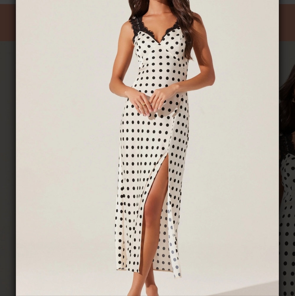 Astr Black and White Polka Dot Maxi Dress
